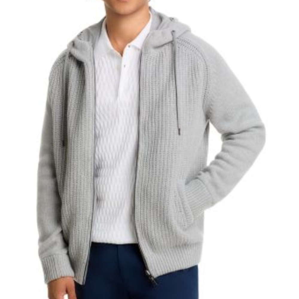 Herno Mens Bomber Jacket Reversible Padded Wool Gray 48 IT Full Zip Hood